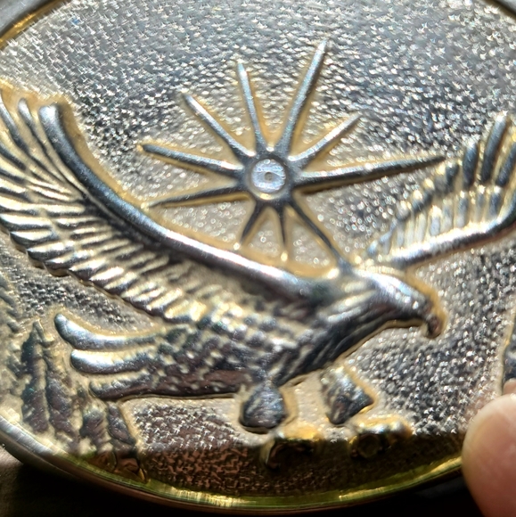 Sterling Eagle with genuine Diamond accent belt buckle - Picture 2 of 5